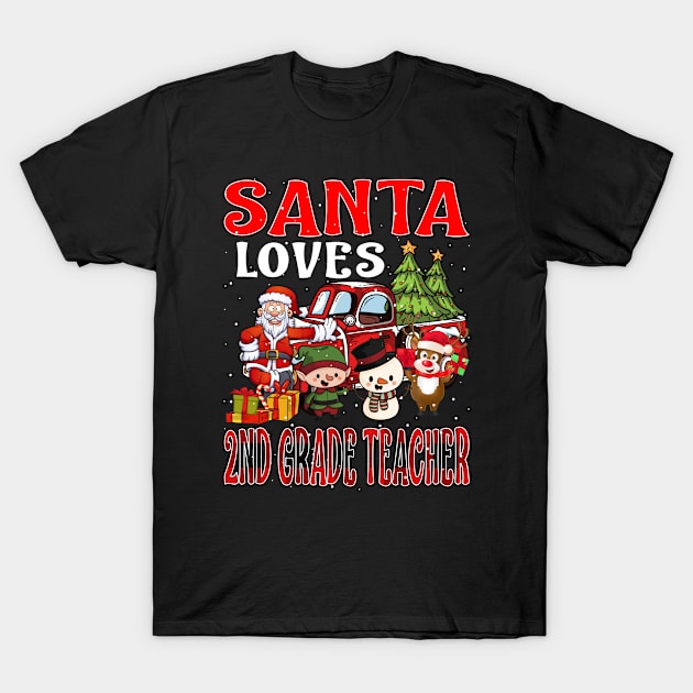 Santa Loves 2Nd Grade Teacher T-Shirt by intelus